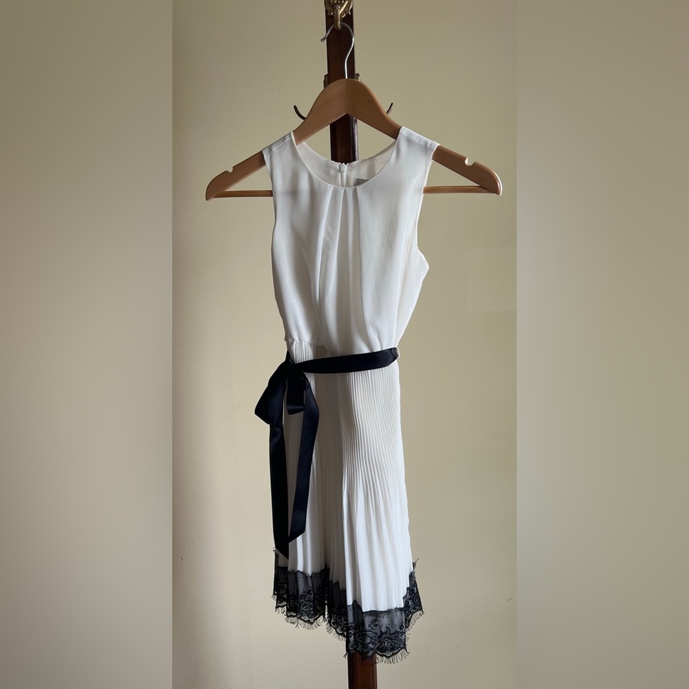 Girls Blush By Us Angels Dress - White with Black Lace Trim - 8